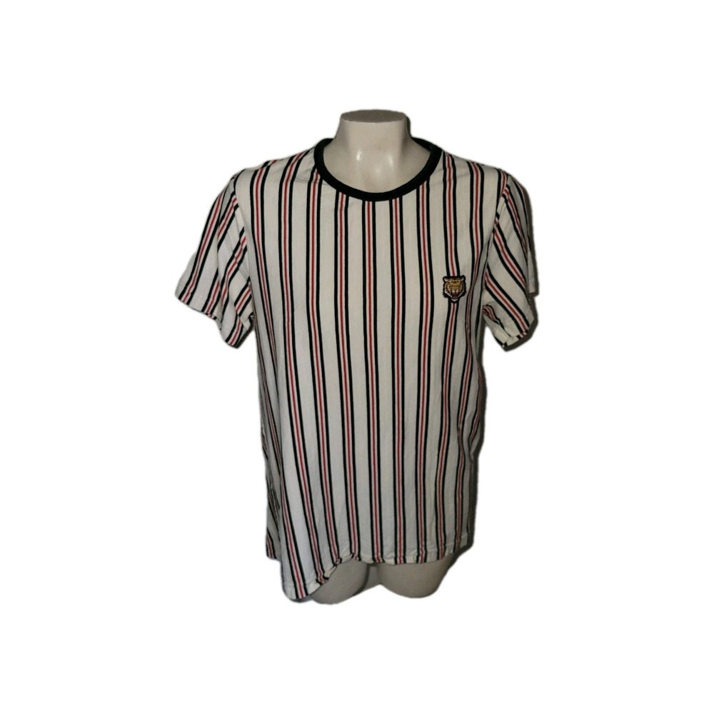 DENIM‎ & FLOWER Footballer Striped T-Shirt White Red Black Casual Top comfort